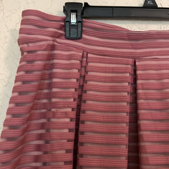 See You Monday Sheer Mesh Striped Dusty Pink Purple Pleated Midi Circle Skirt XL - Picture 2 of 7